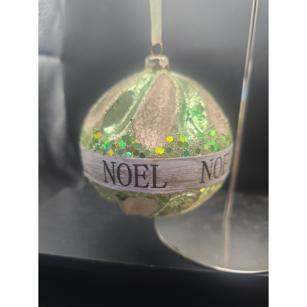 Noel Christmas Tree Round Glass Ornament 3"